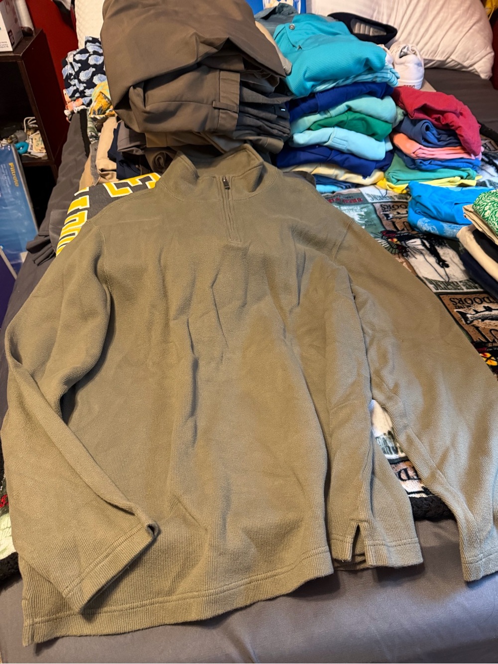 Eddie Bauer Olive Lightweight Quarter-Zip Shirt Jacket